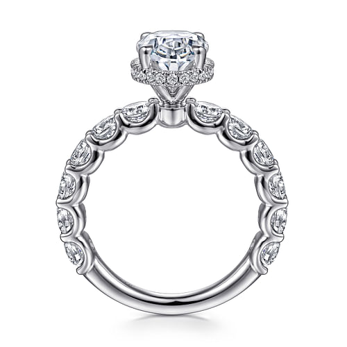 18K White Gold Oval Hidden Halo Diamond Engagement Ring