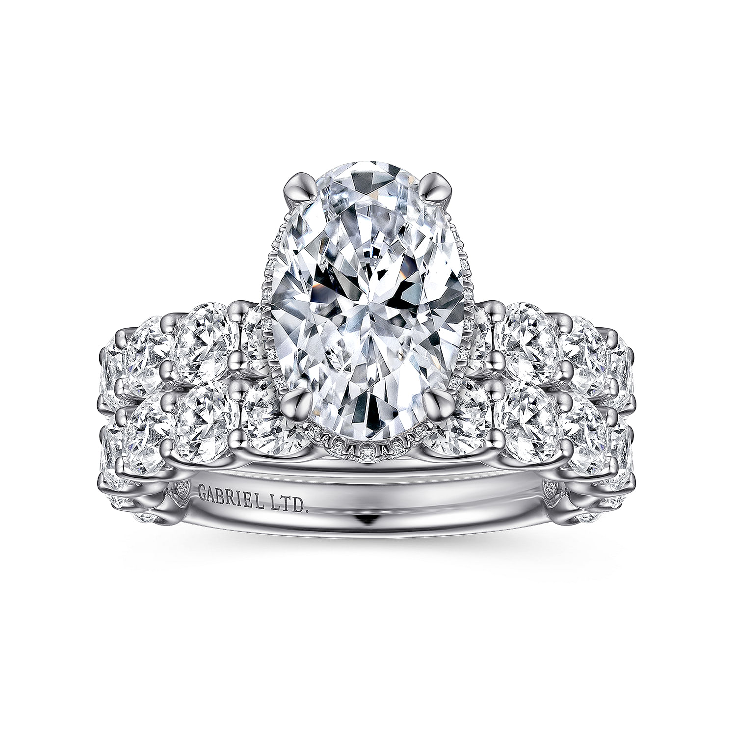 18K White Gold Oval Hidden Halo Diamond Engagement Ring