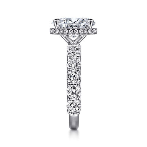 18K White Gold Oval Hidden Halo Diamond Engagement Ring