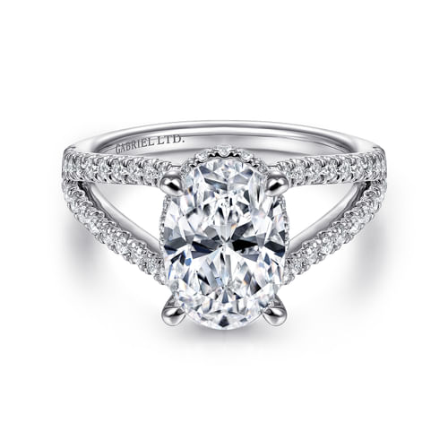 18K White Gold Oval Split Shank Diamond Engagement Ring