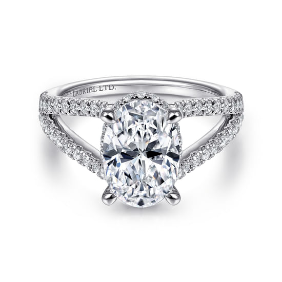 Gabriel - 18K White Gold Oval Split Shank Diamond Engagement Ring