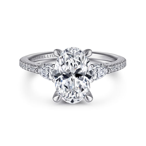 18K White Gold Oval Three Stone Diamond Engagement Ring