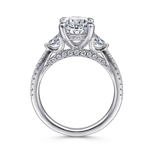 18K White Gold Oval Three Stone Diamond Engagement Ring