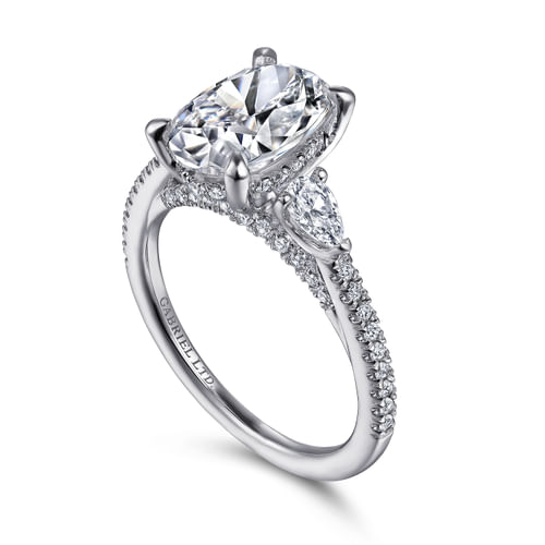 18K White Gold Oval Three Stone Diamond Engagement Ring