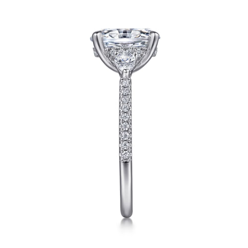 18K White Gold Oval Three Stone Diamond Engagement Ring