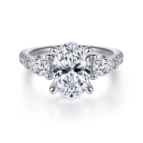 Gabriel - 18K White Gold Oval Three Stone Diamond Engagement Ring