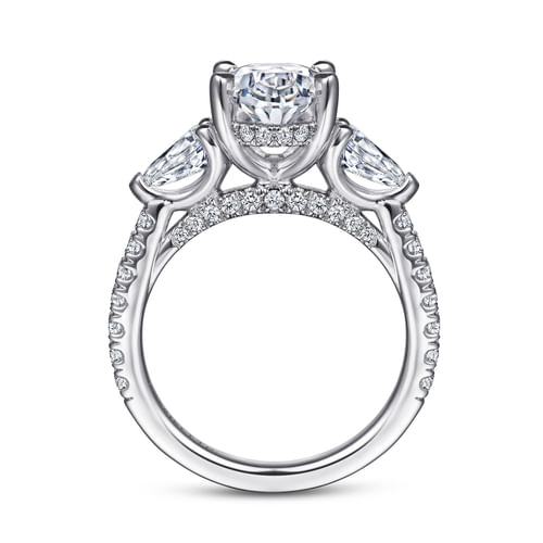 18K White Gold Oval Three Stone Diamond Engagement Ring