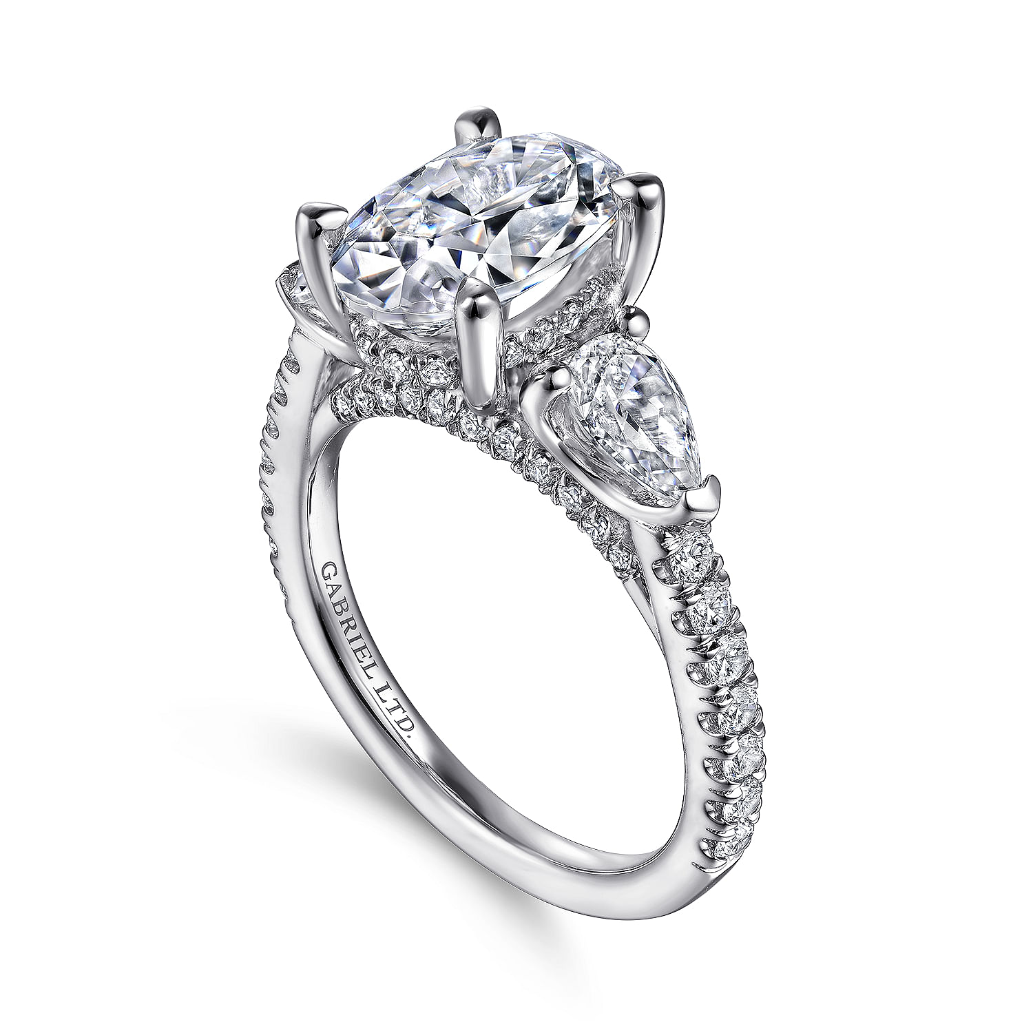 18K White Gold Oval Three Stone Diamond Engagement Ring