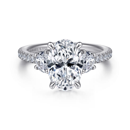 Gabriel - 18K White Gold Oval Three Stone Diamond Engagement Ring