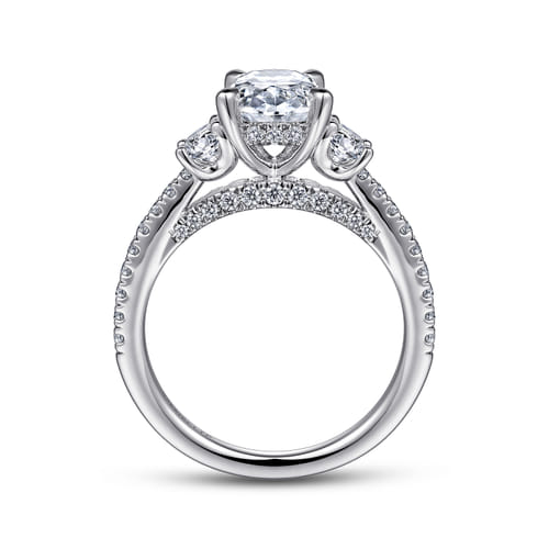 18K White Gold Oval Three Stone Diamond Engagement Ring