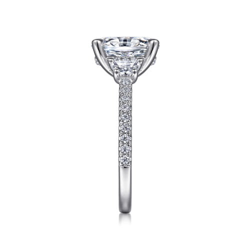 18K White Gold Oval Three Stone Diamond Engagement Ring