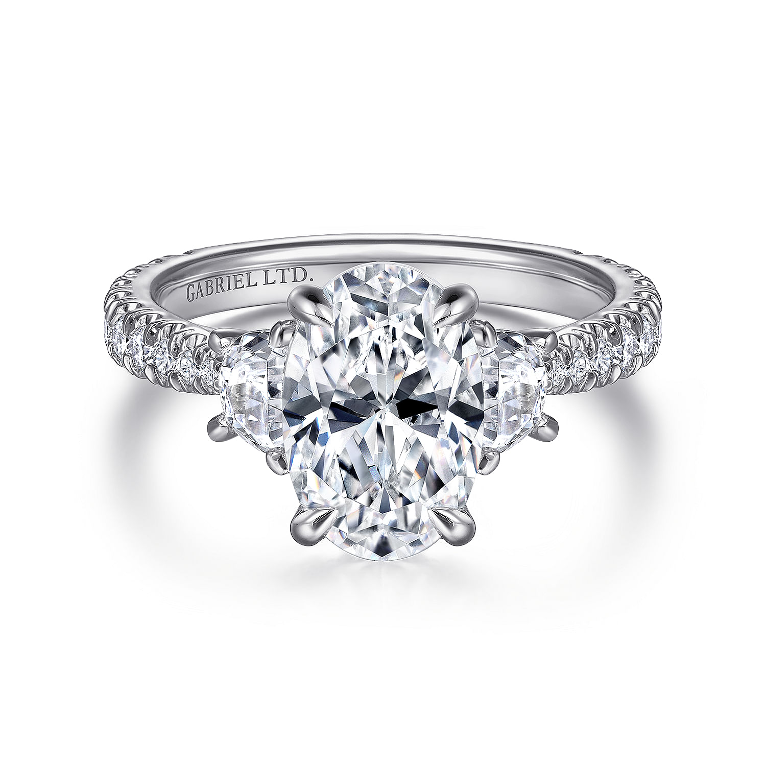 Gabriel - 18K White Gold Oval Three Stone Diamond Engagement Ring
