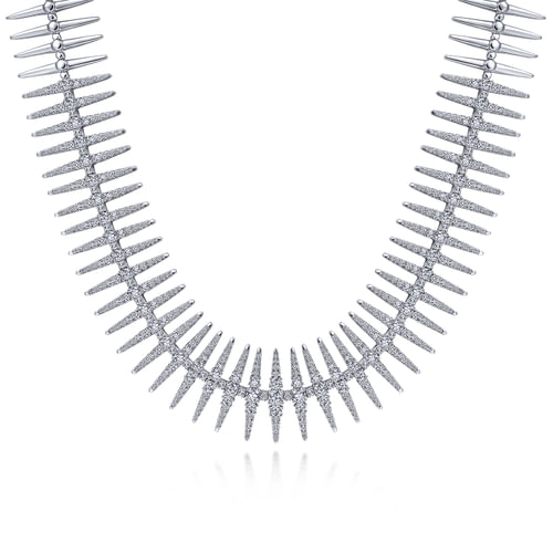 18K White Gold Pavé Diamond Spike Statement Necklace