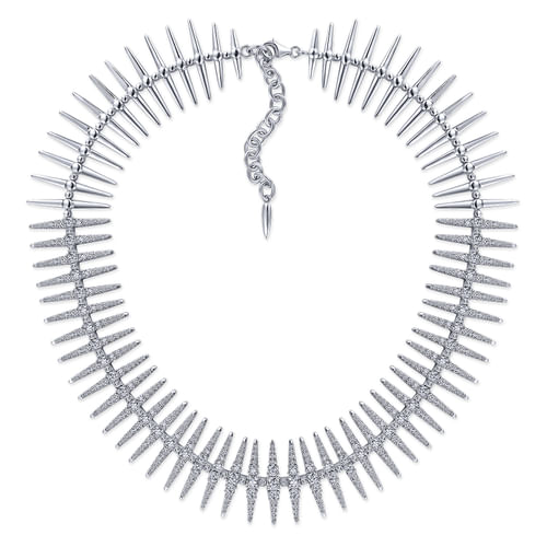 18K White Gold Pavé Diamond Spike Statement Necklace