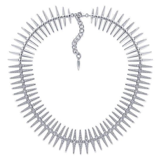 18K White Gold Pavé Diamond Spike Statement Necklace angle 2 18K White Gold Pavé Diamond Spike Statement Necklace angle 2
