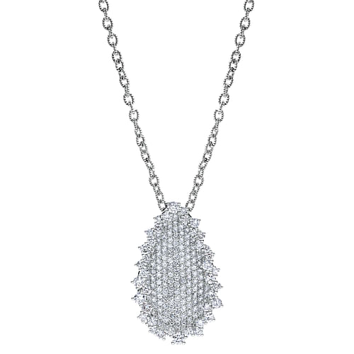 18K White Gold Pavé Diamond Teardrop Pendant Necklace