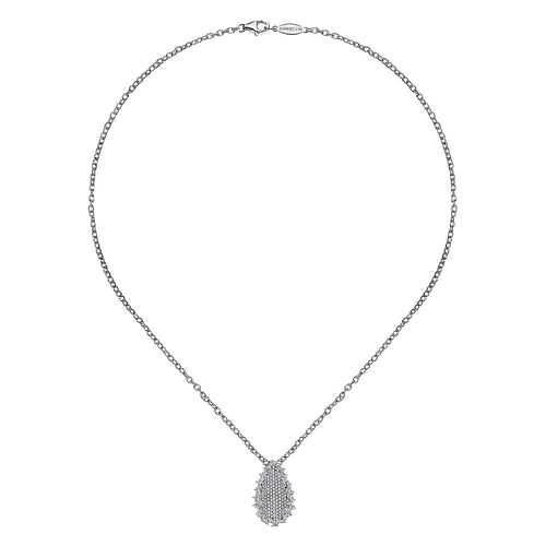 18K White Gold Pavé Diamond Teardrop Pendant Necklace