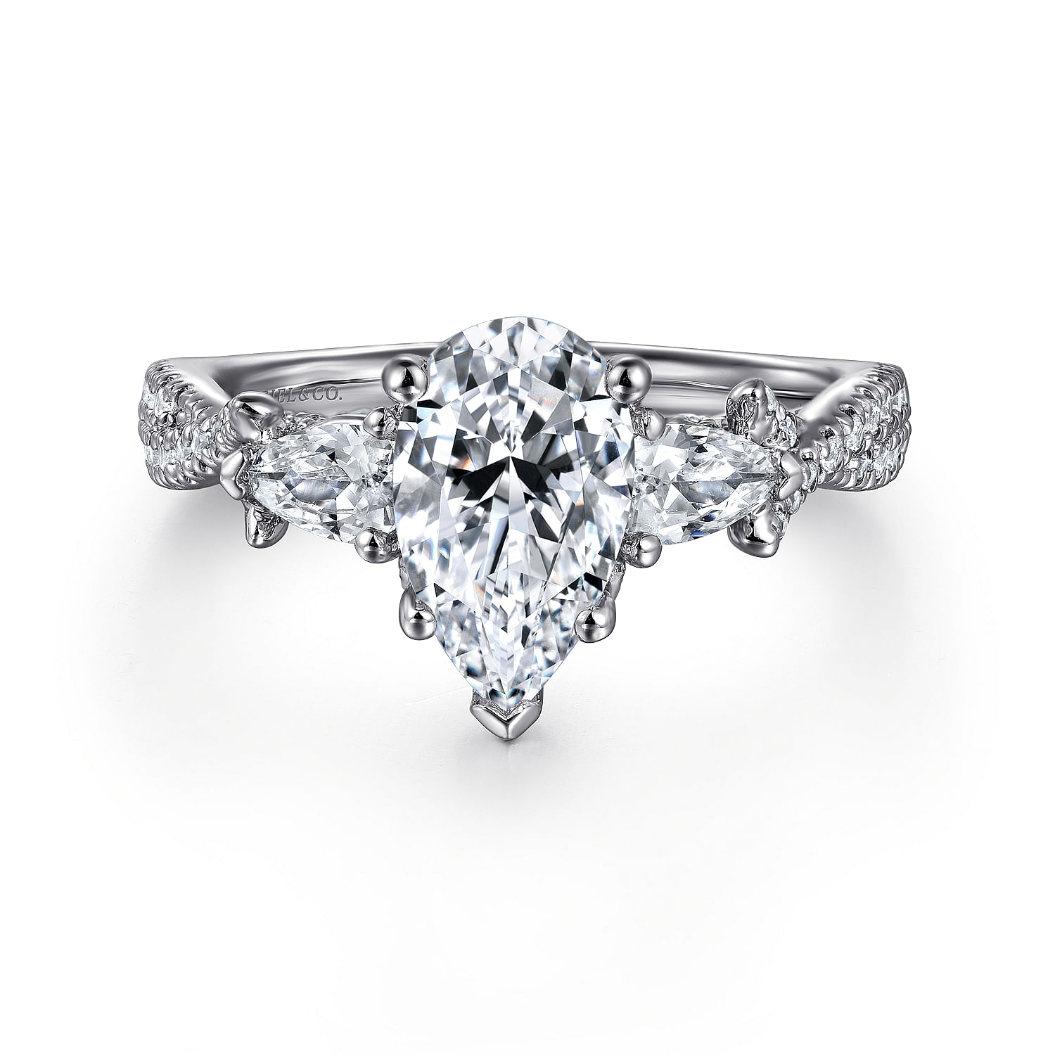 Gabriel - 18K White Gold Pear Shape Diamond Engagement Ring