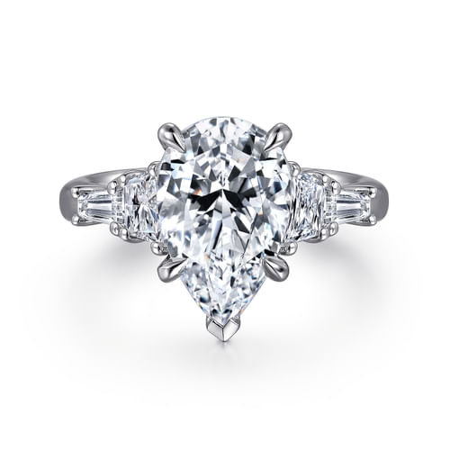 18K White Gold Pear Shape Five Stone Diamond Engagement Ring