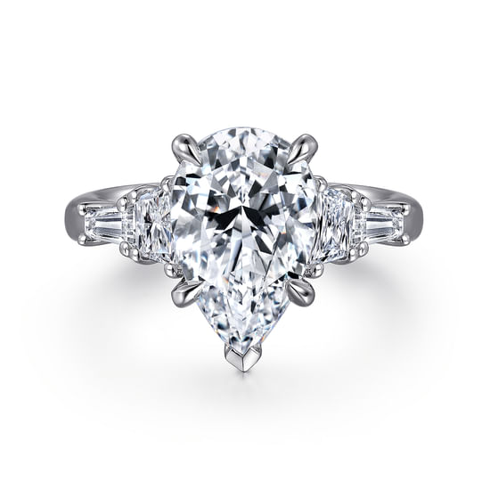 Gabriel - 18K White Gold Pear Shape Five Stone Diamond Engagement Ring