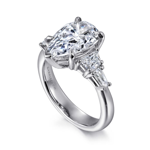 18K White Gold Pear Shape Five Stone Diamond Engagement Ring