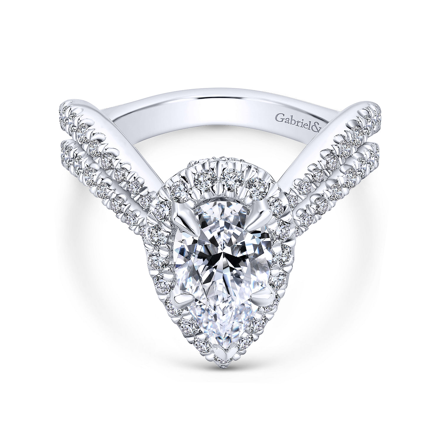 Gabriel - 18K White Gold Pear Shape Halo Diamond Engagement Ring