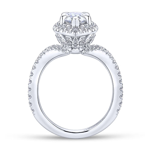 18K White Gold Pear Shape Halo Diamond Engagement Ring