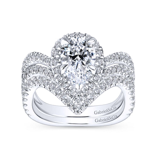 18K White Gold Pear Shape Halo Diamond Engagement Ring