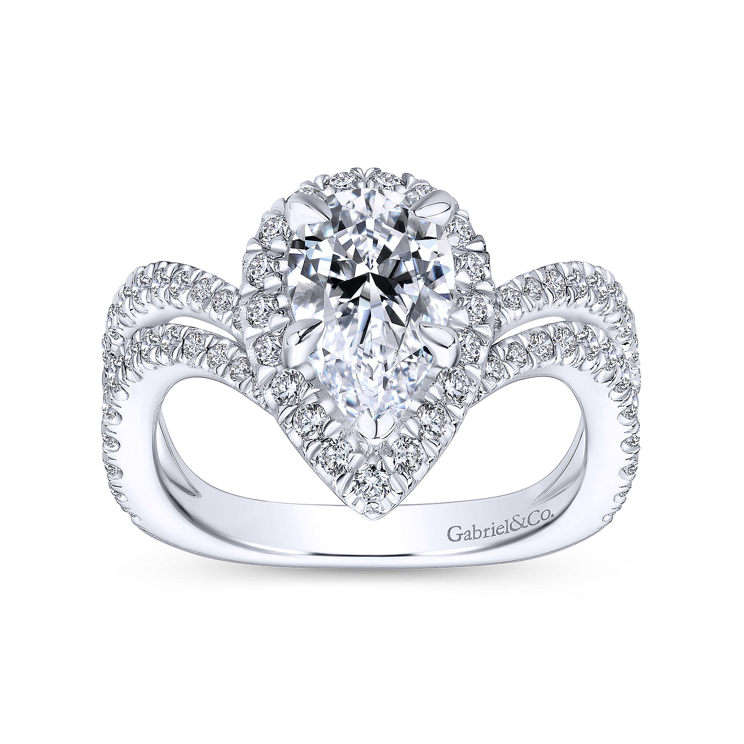 18K White Gold Pear Shape Halo Diamond Engagement Ring