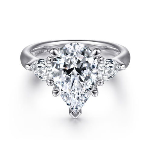 18K White Gold Pear Shape Three Stone Diamond Engagement Ring