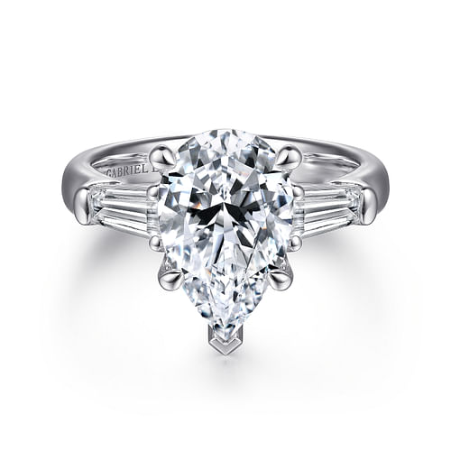 18K White Gold Pear Shape Three Stone Diamond Engagement Ring