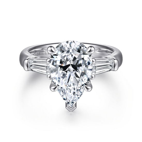 Gabriel - 18K White Gold Pear Shape Three Stone Diamond Engagement Ring