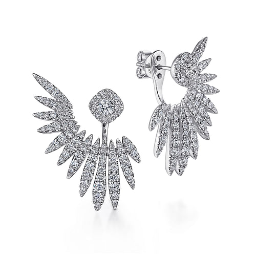 18K White Gold Peek A Boo Diamond Fan Earrings