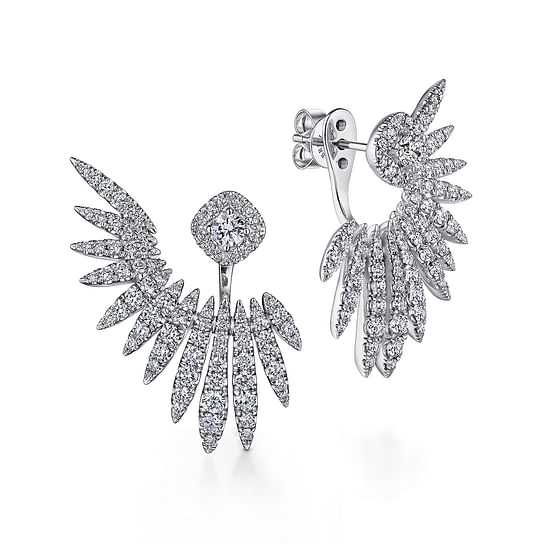 Gabriel - 18K White Gold Peek A Boo Diamond Fan Earrings