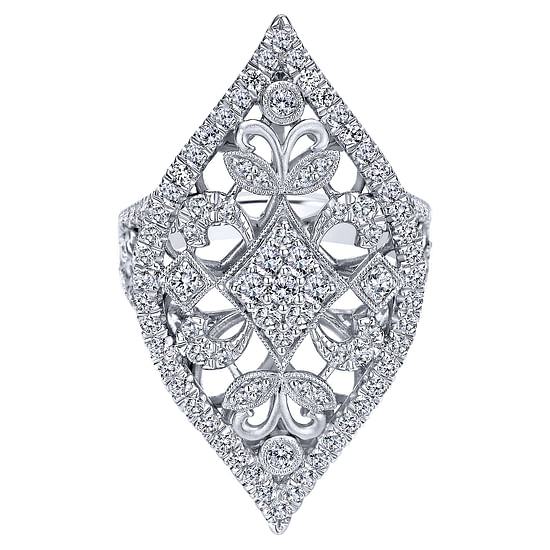 Gabriel - 18K White Gold Pointed Oval Openwork Diamond Statement Ring