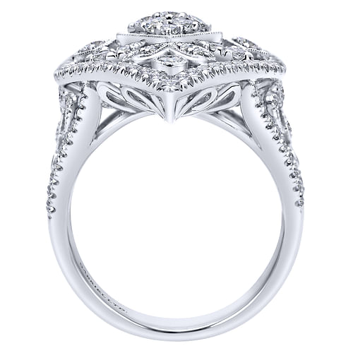 18K White Gold Pointed Oval Openwork Diamond Statement Ring