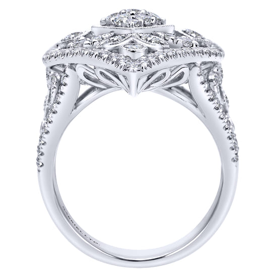 18K White Gold Pointed Oval Openwork Diamond Statement Ring angle 2