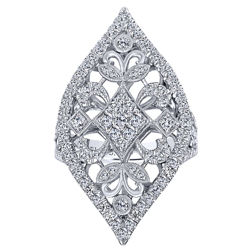 18K White Gold Pointed Oval Openwork Diamond Statement Ring