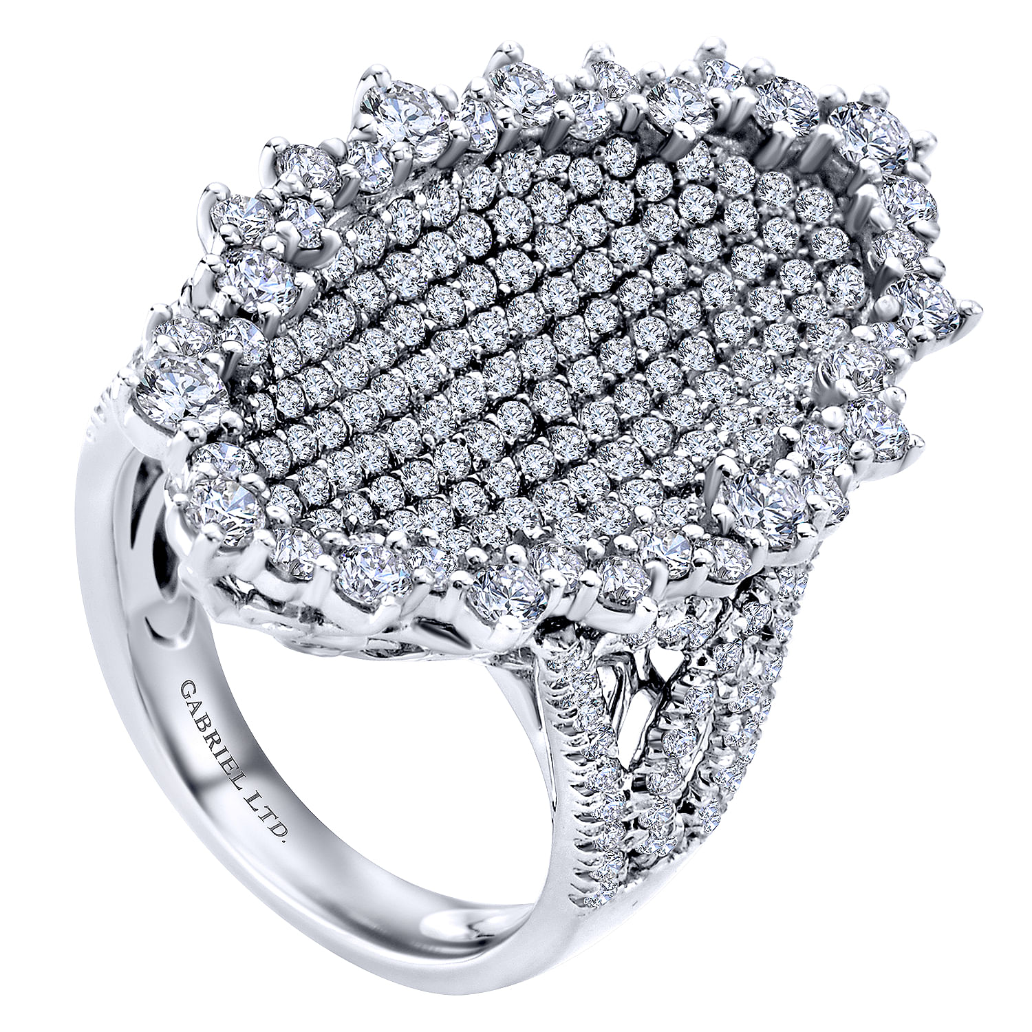 18K White Gold Pointed Oval Pavé Diamond Statement Ring