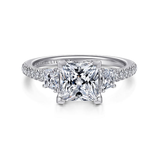 Gabriel - 18K White Gold Princess Cut Three Stone Diamond Engagement Ring