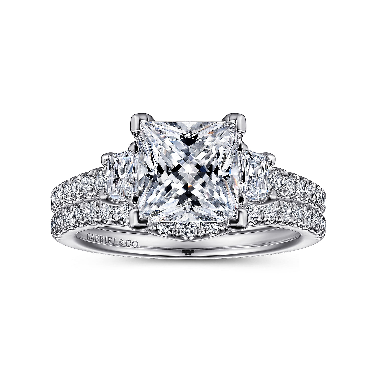 18K White Gold Princess Cut Three Stone Diamond Engagement Ring