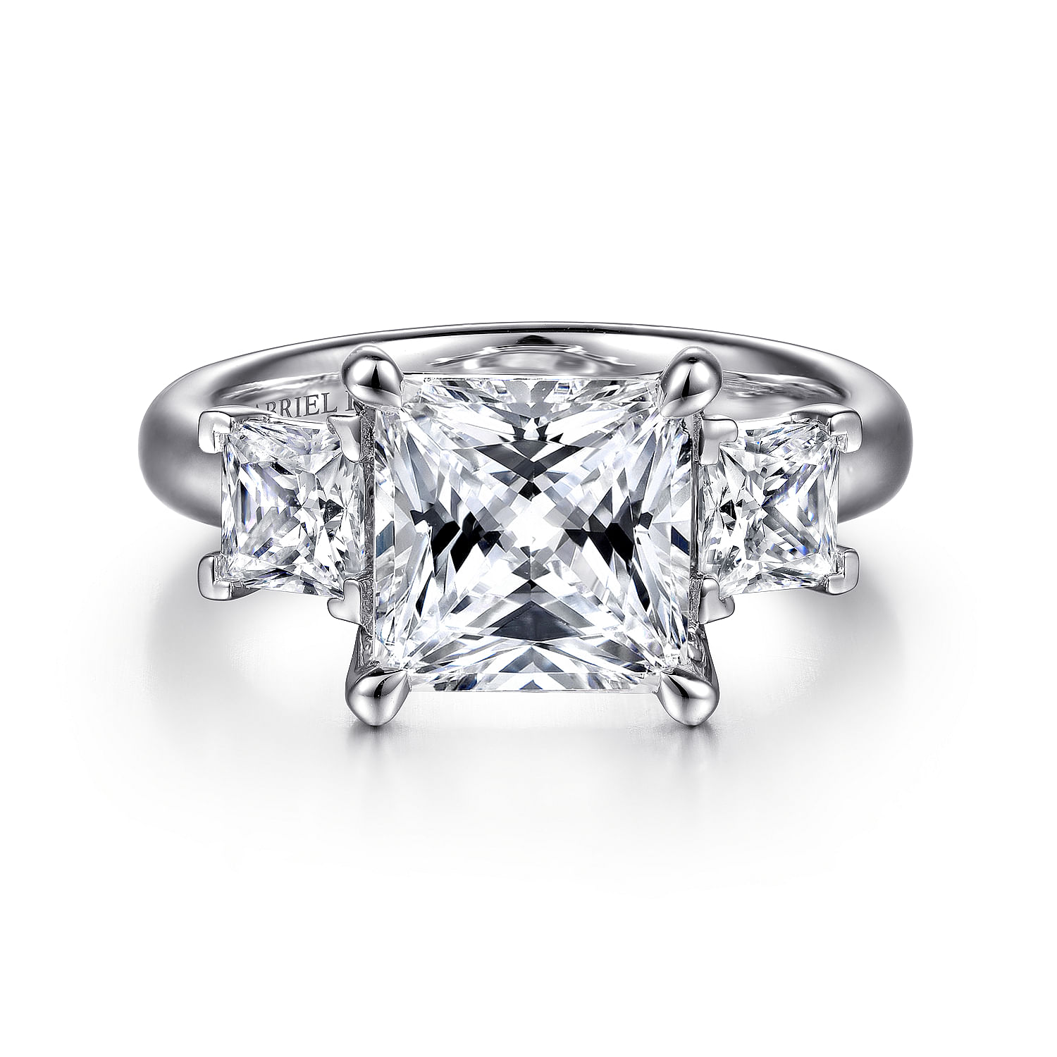 Gabriel - 18K White Gold Princess Cut Three Stone Diamond Engagement Ring