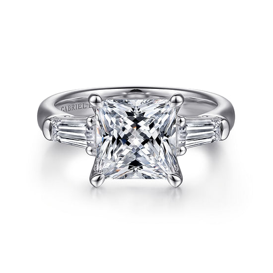 Gabriel - 18K White Gold Princess Cut Three Stone Diamond Engagement Ring