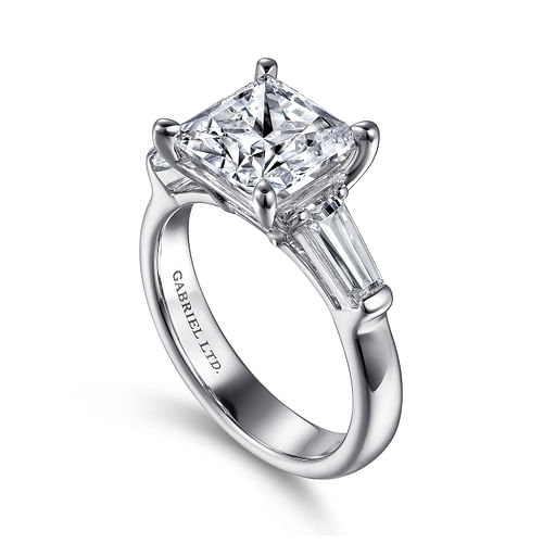 18K White Gold Princess Cut Three Stone Diamond Engagement Ring