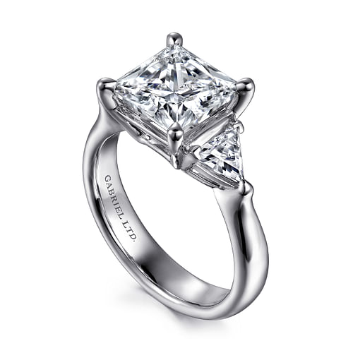 18K White Gold Princess Cut Three Stone Diamond Engagement Ring