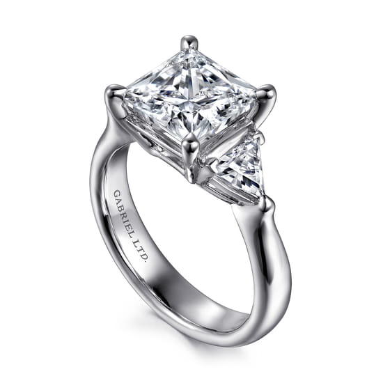 18K White Gold Princess Cut Three Stone Diamond Engagement Ring angle 3