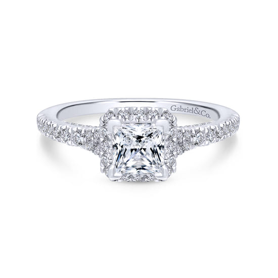 Gabriel - 18K White Gold Princess Halo Diamond Engagement Ring