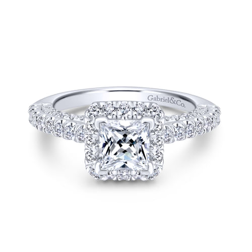 18K White Gold Princess Halo Diamond Engagement Ring