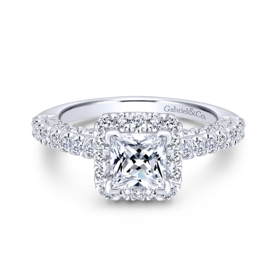 Gabriel - 18K White Gold Princess Halo Diamond Engagement Ring