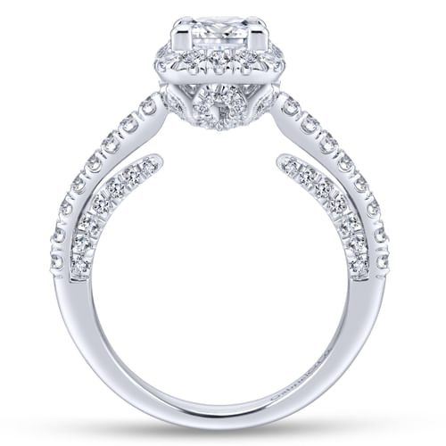 18K White Gold Princess Halo Diamond Engagement Ring